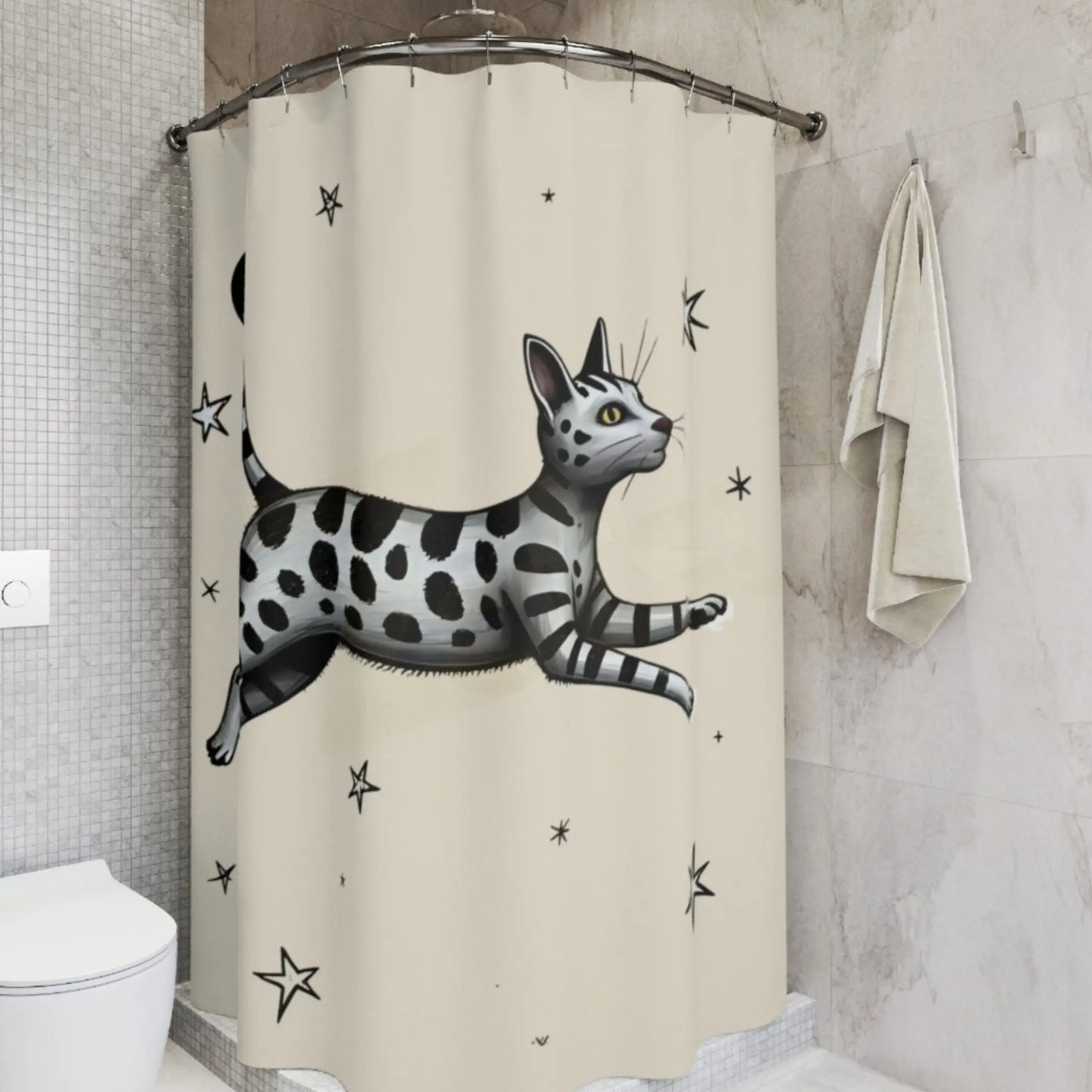 Whimsical Vintage Cat Shower Curtain. - 71’’ × 74’’ - Shower curtain