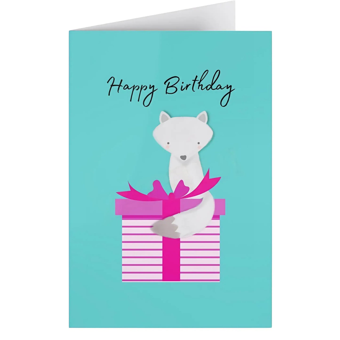 Arctic Fox Birthday Greeting Cards (1 or 10-pcs) - 1 pc / One size / White - Birthday cards