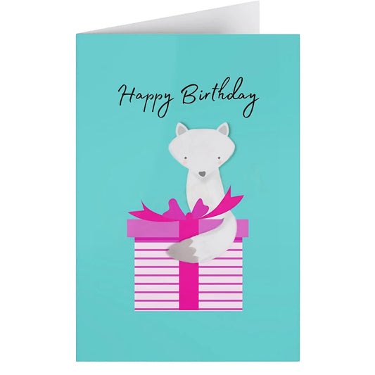 Arctic Fox Birthday Greeting Cards (1 or 10-pcs) - 1 pc / One size / White - Birthday cards