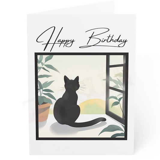 Black Cat Birthday Card. Ships from the US. - 5’’ x 7’’ (Vertical) / Coated (both sides) / 1 pc - Birthday cards