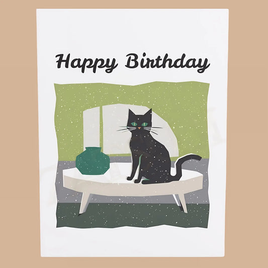 Black Cat Birthday Card. Ships from the US. - 5’’ x 7’’ (Vertical) / Coated (both sides) / 1 pc - Birthday cards