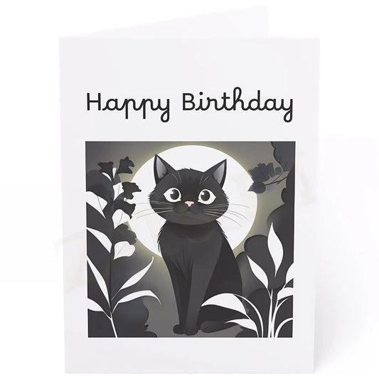 Black Cat Birthday Card. Ships from the US. - 5’’ x 7’’ (Vertical) / Coated (both sides) / 1 pc - Birthday cards