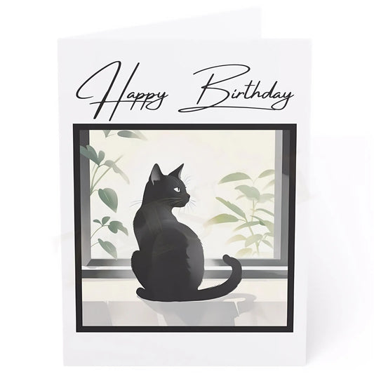 Black Cat Birthday Card. Ships from the US. - 5’’ x 7’’ (Vertical) / Coated (both sides) / 1 pc - Birthday cards