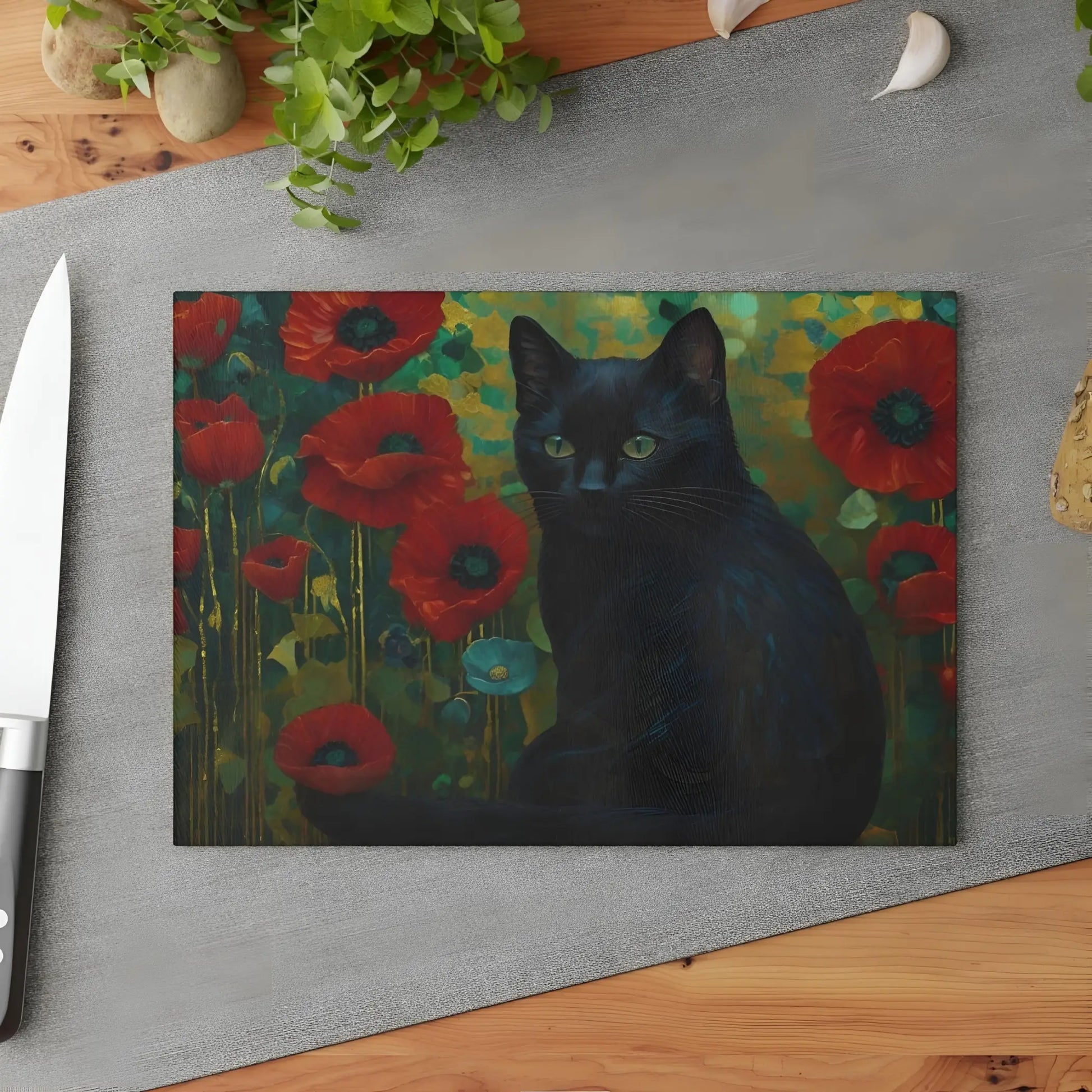 Cute Black Cat Glass Cutting Board - 8’’ x 11’’ / Rectangle - Cutting boards