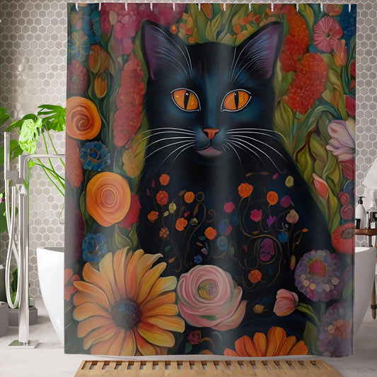 Black Cat Shower Curtain. - 71’’ × 74’’ - Shower curtain