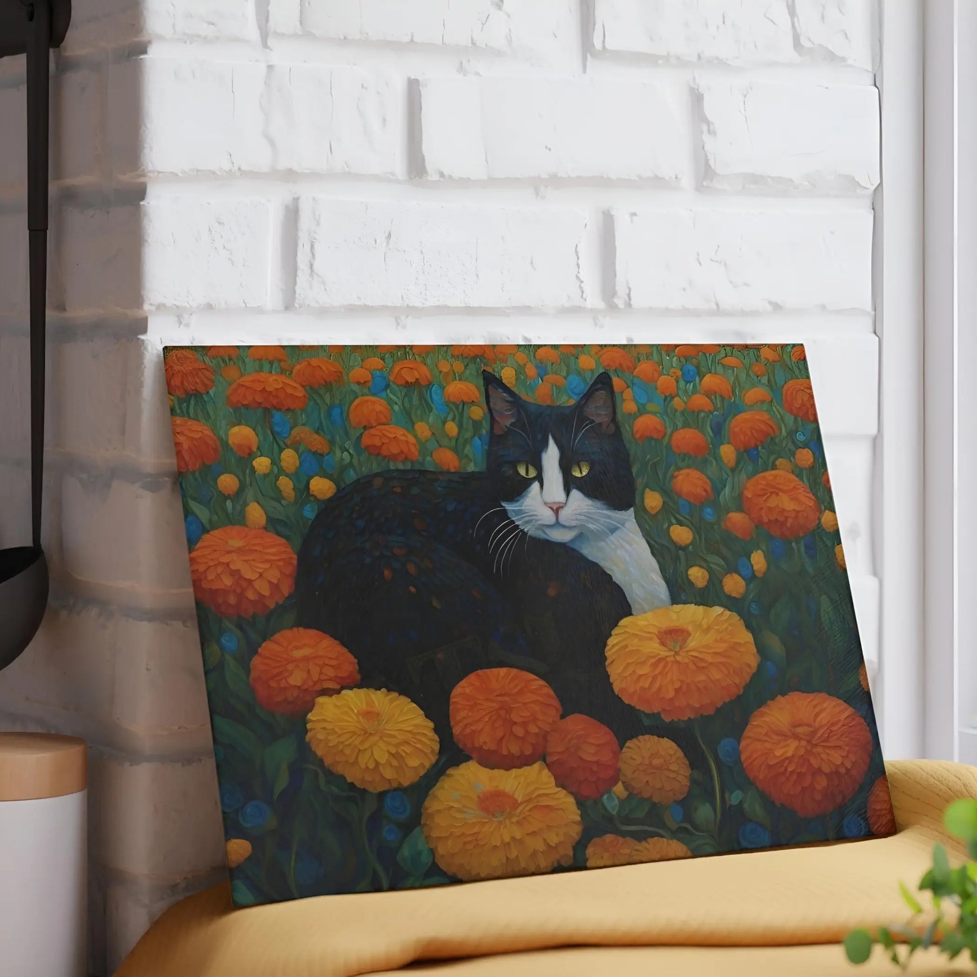 Cat Among Marigolds Glass Cutting Board - 8’’ x 11’’ / Rectangle - Home Decor