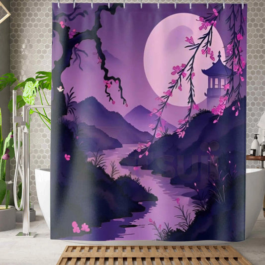 Enchanted Purple Mountains Shower Curtain - 71’’ × 74’’ - Home Decor