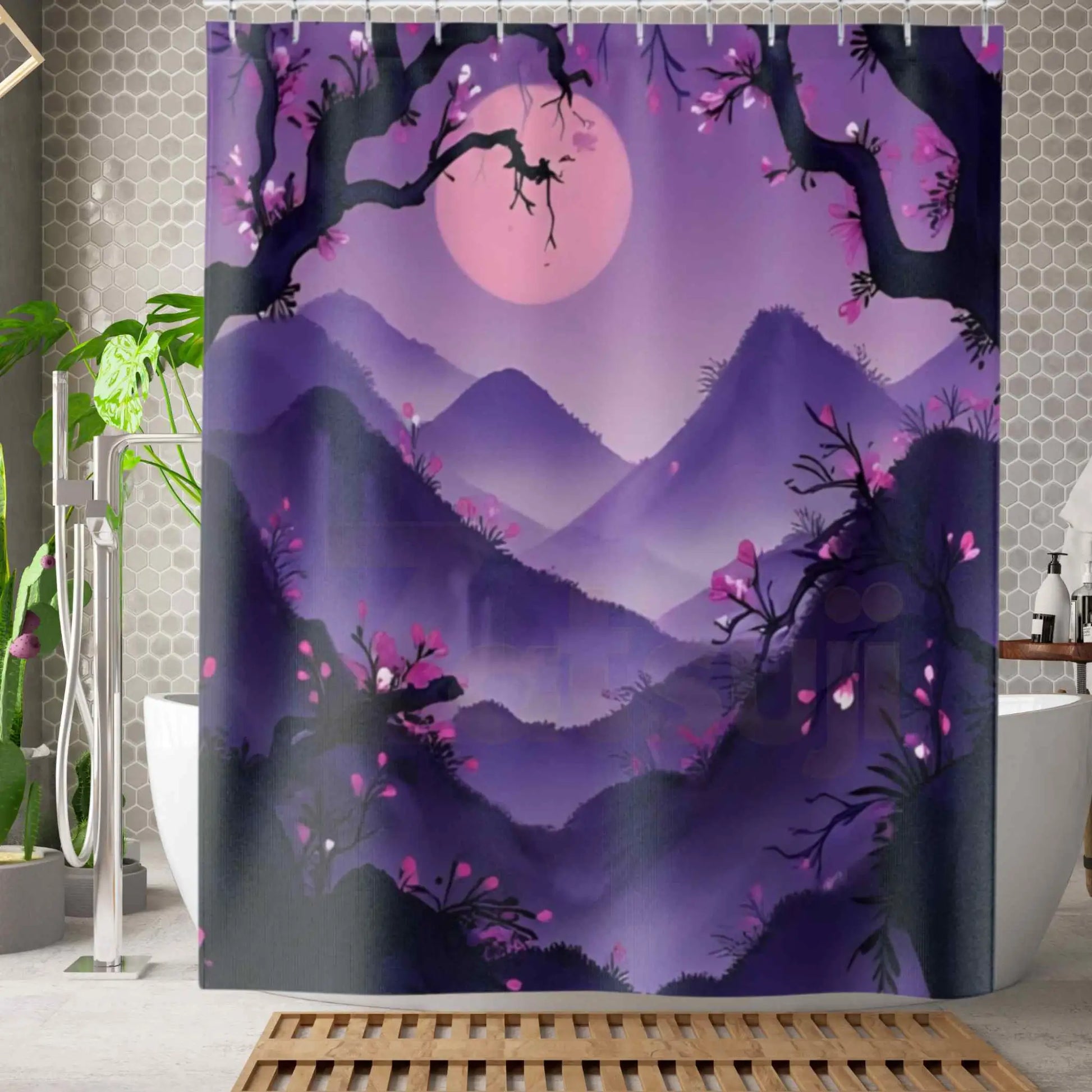 Enchanted Mountain Forest Shower Curtain. - 71’’ × 74’’ - Shower curtain