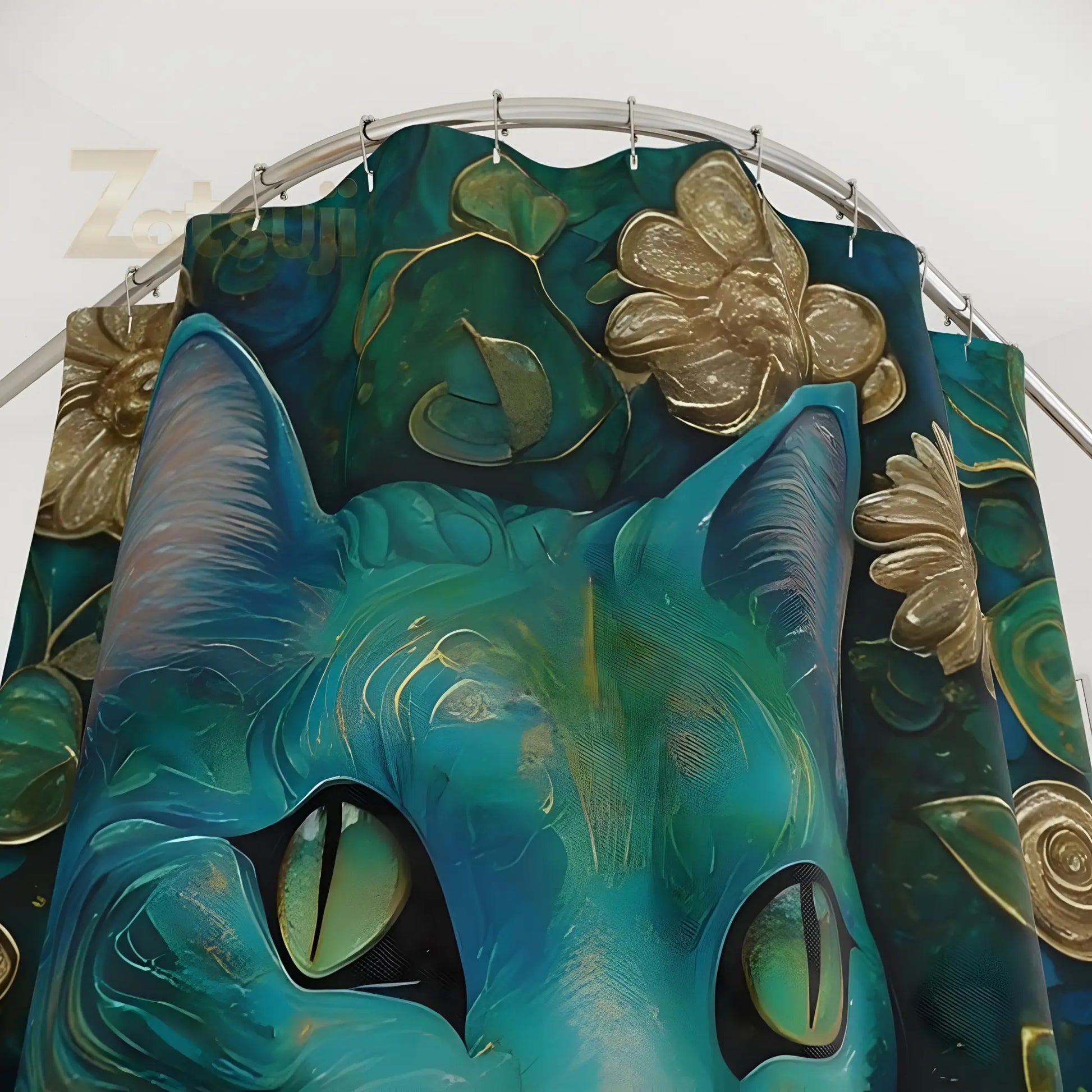Klimt Style Cat Shower Curtain. - 71’’ × 74’’ - Home Decor
