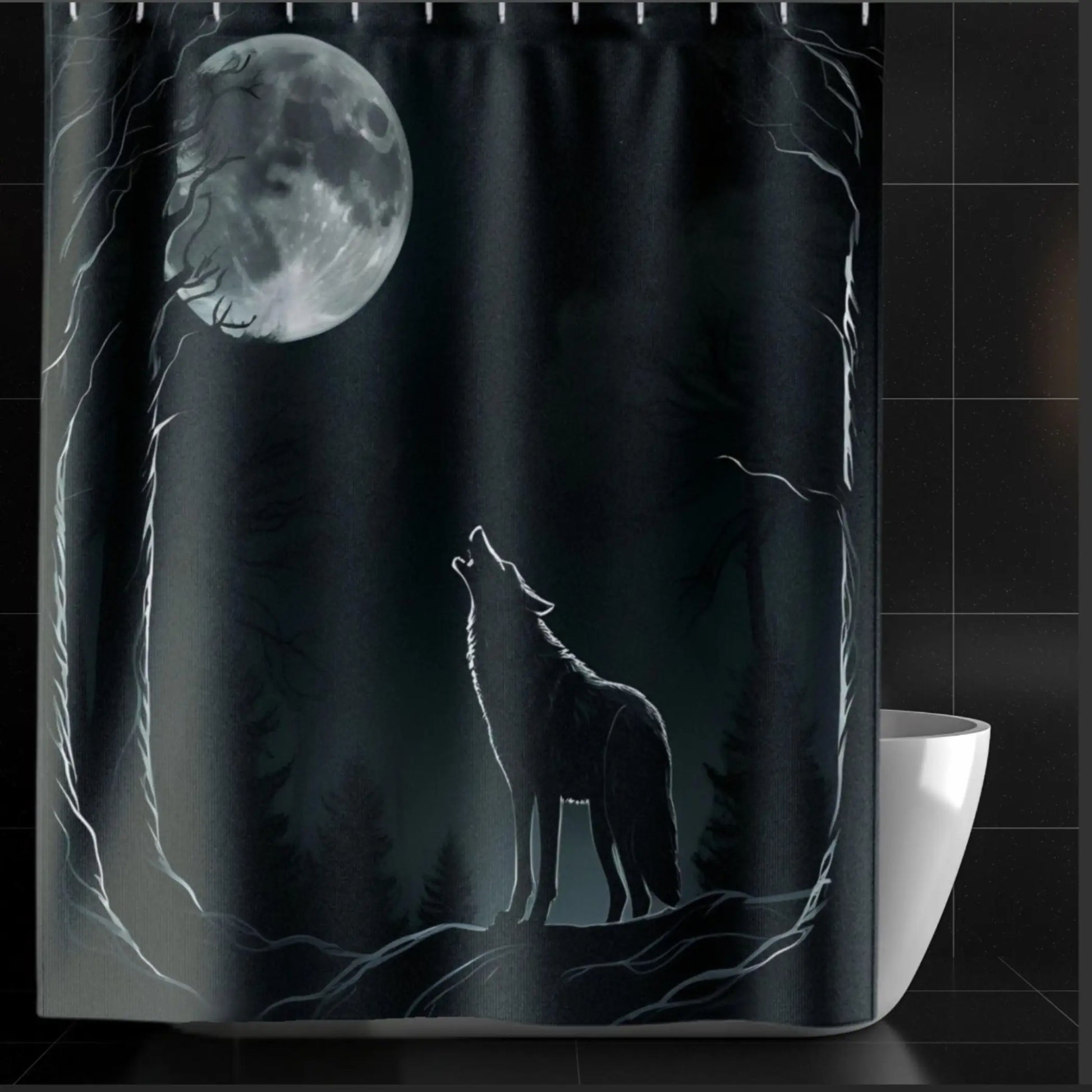 Howling Wolf by Moonlight Shower Curtain - 71’’ × 74’’ - Shower curtain