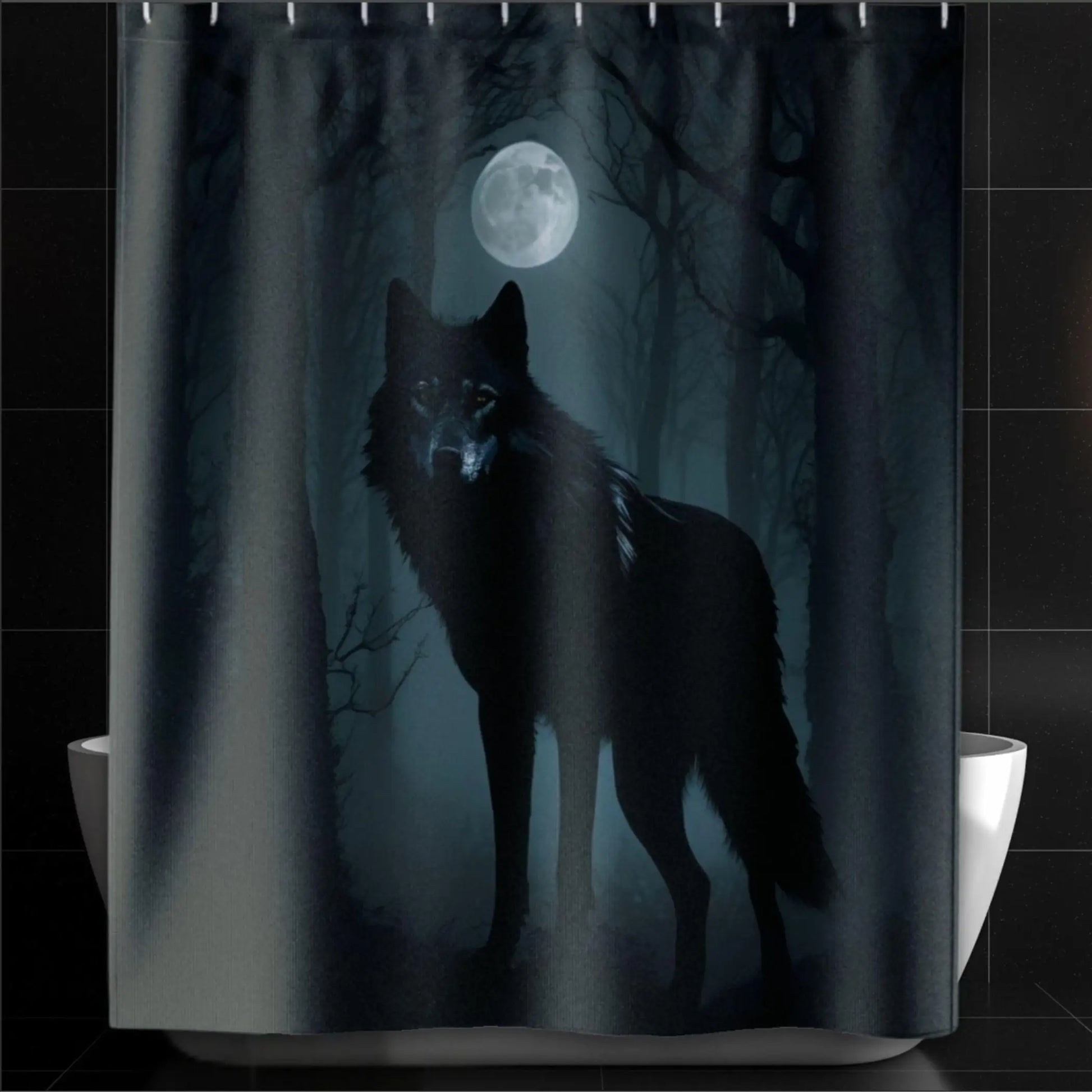 Wolf by moonlight Shower Curtain. - 71’’ × 74’’ - Shower curtain