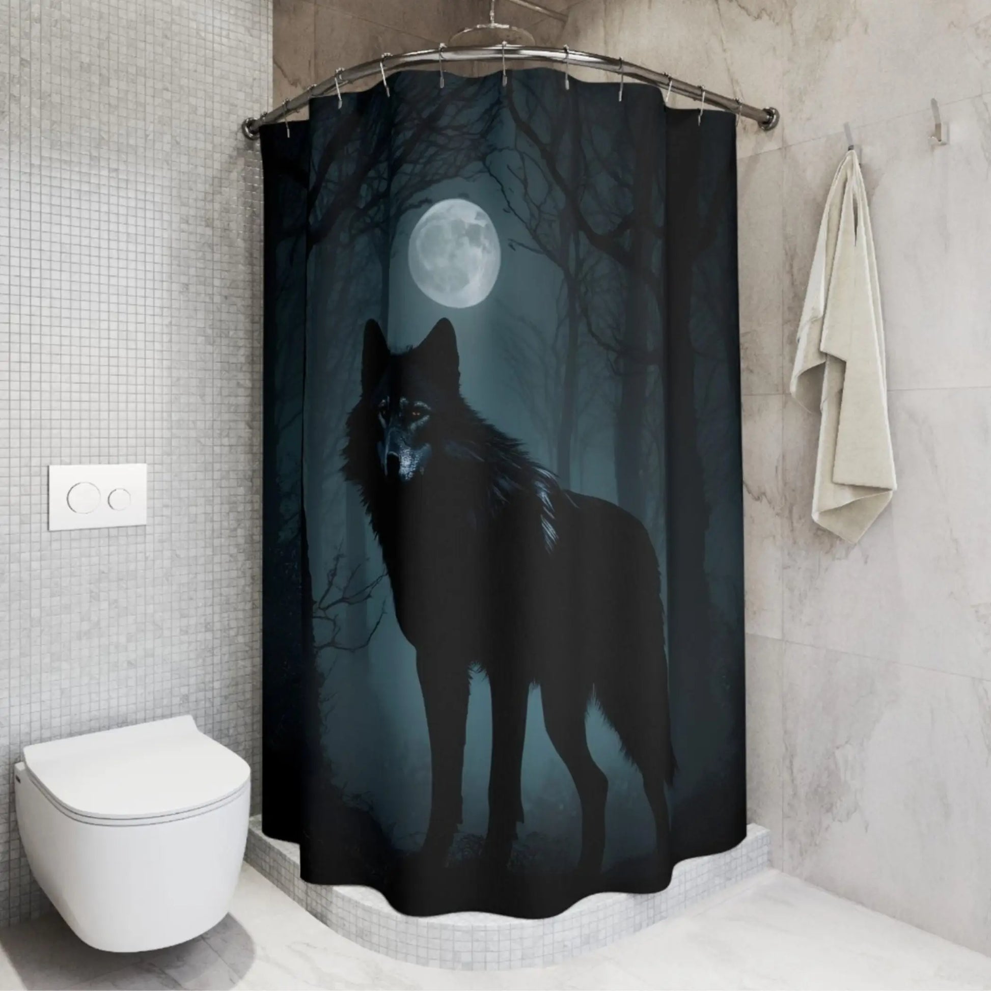 Wolf by moonlight Shower Curtain. - 71’’ × 74’’ - Shower curtain