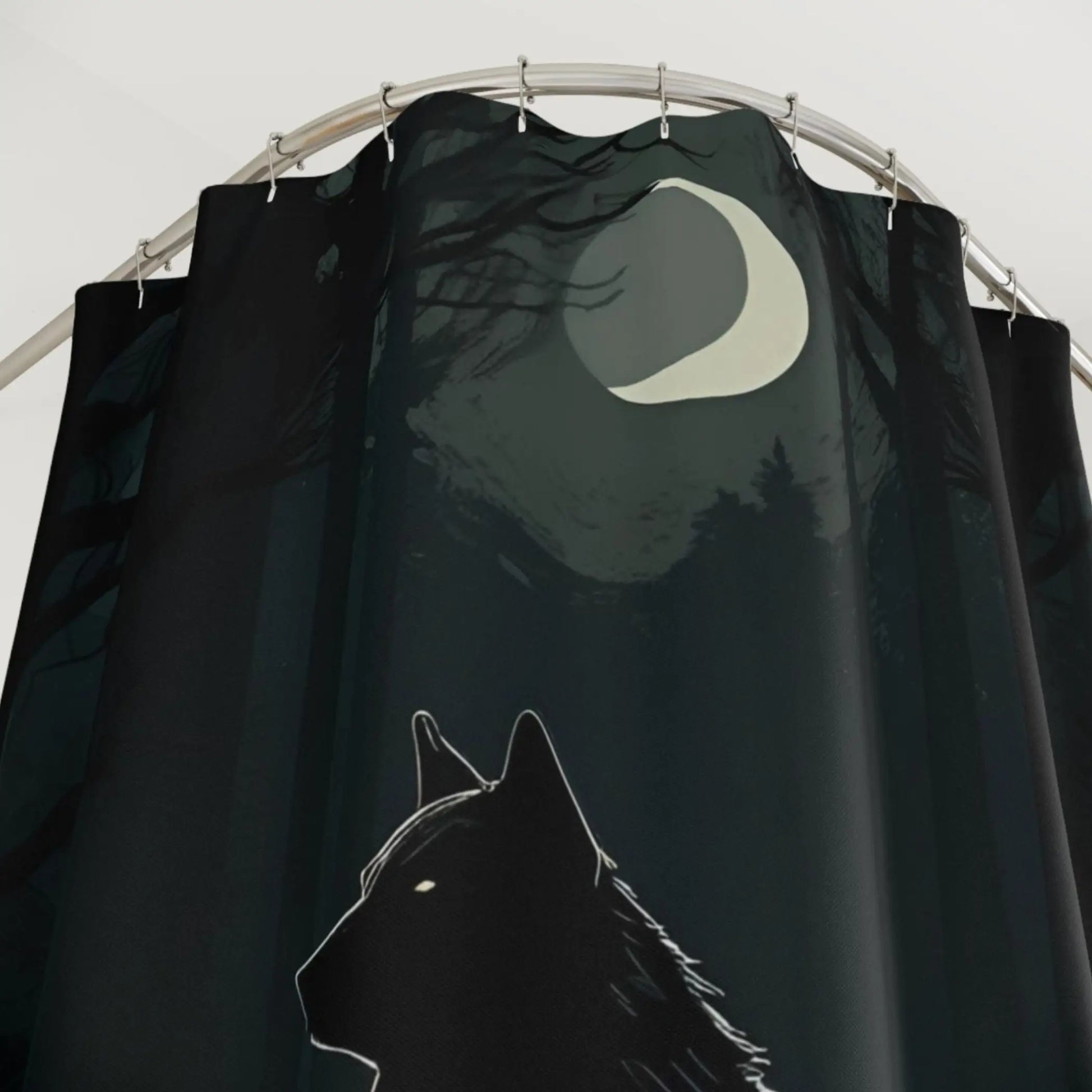 Wolf Under Crescent Moon Shower Curtain. - 71’’ × 74’’ - Shower curtain