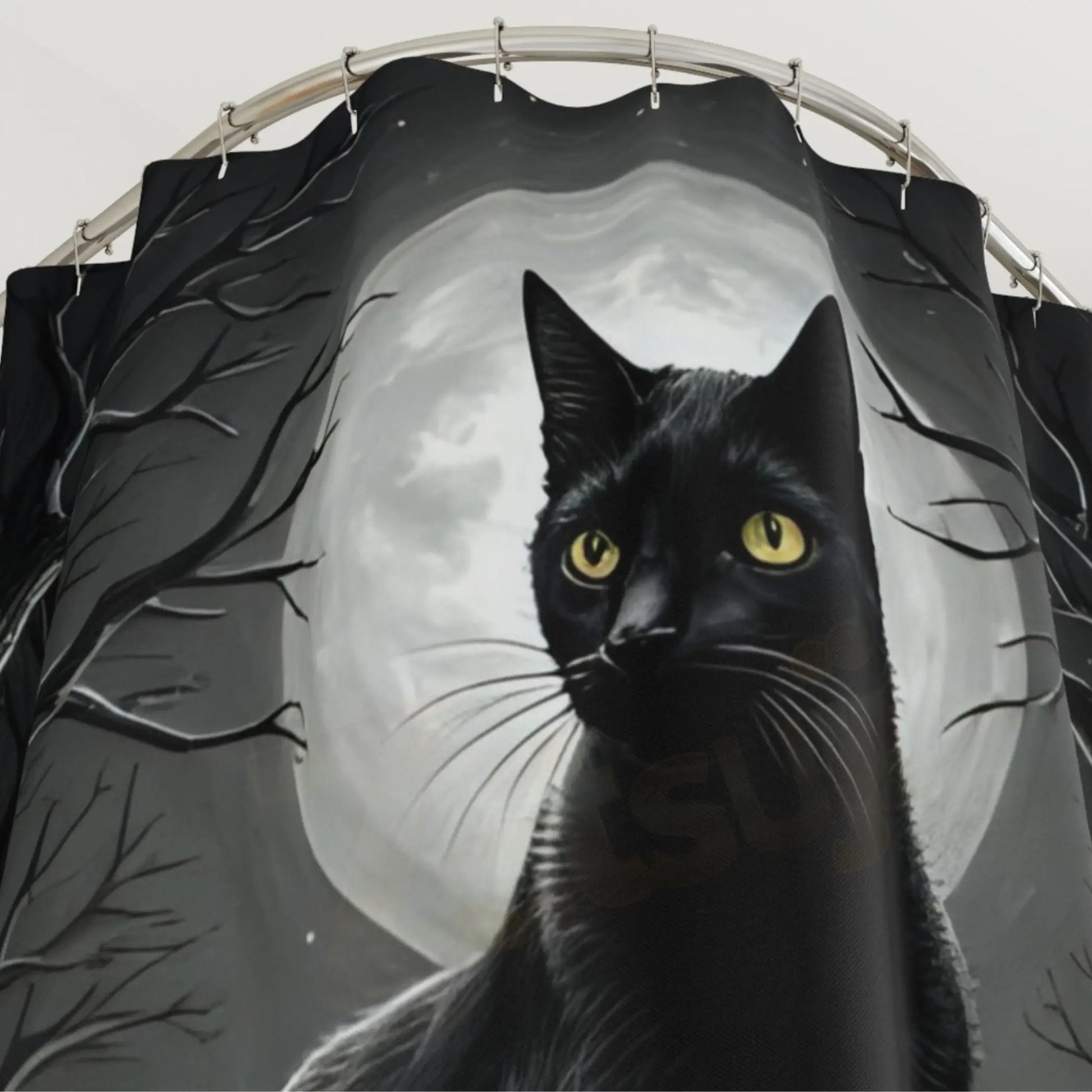 Moonlit Forest Black Cat Shower Curtain. - 71’’ × 74’’ - Shower curtain
