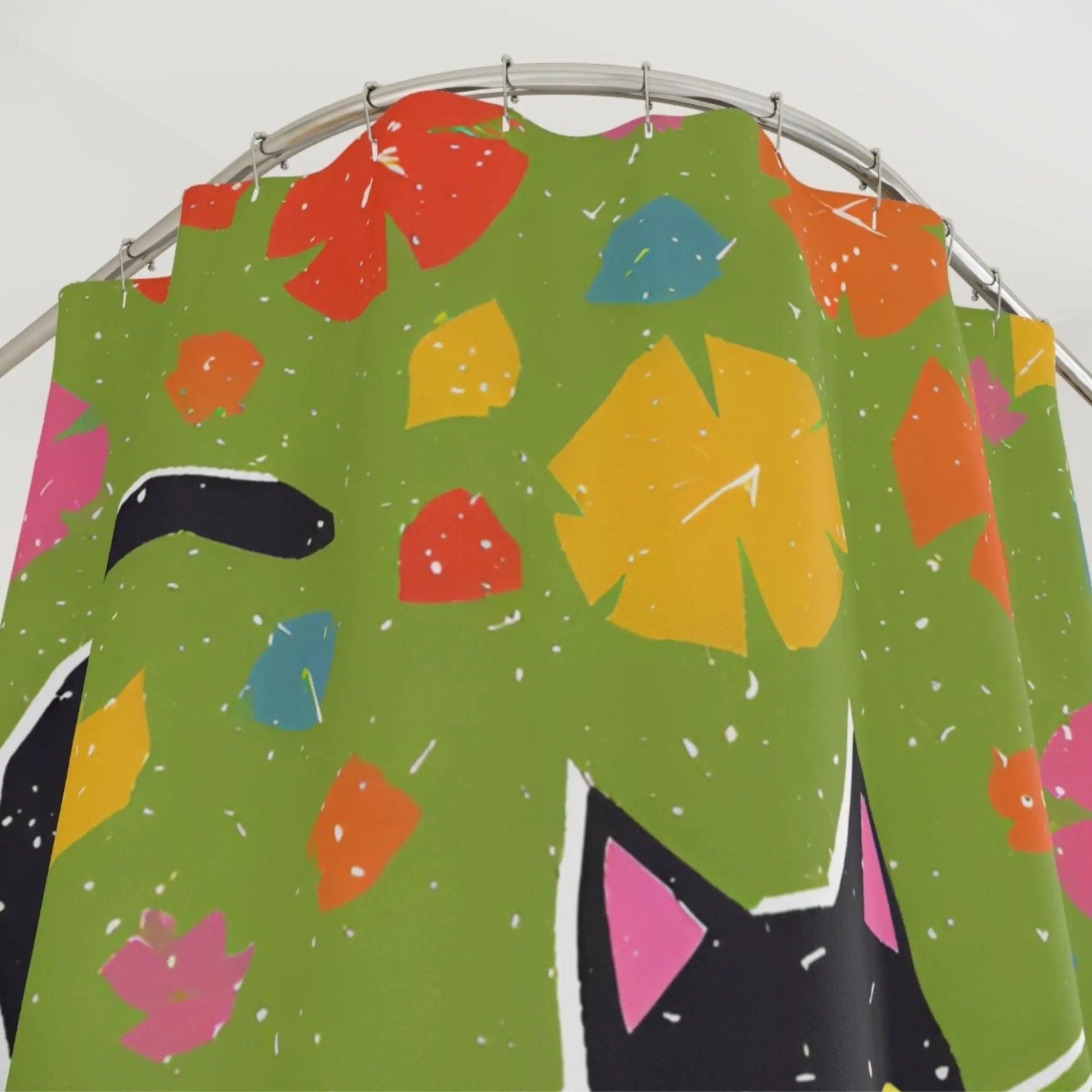 Joyful Retro Black Cat Shower Curtain - 71’’ × 74’’ - Home Decor