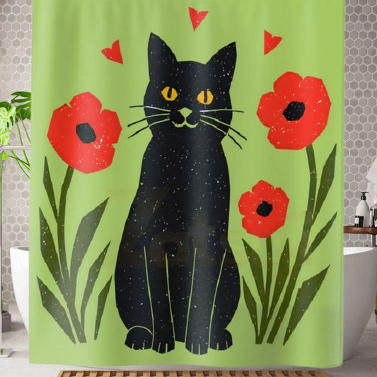 Retro Black Cat Shower Curtain - 71’’ × 74’’ - Home Decor