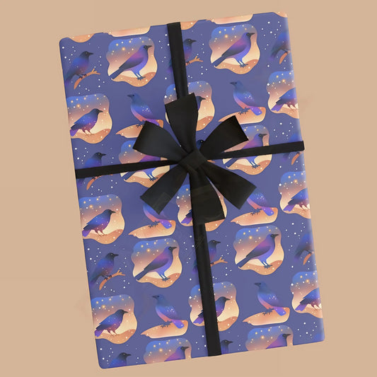 Starry Night Bird Wrapping Paper - 28’’ x 39’’ / Satin - Wrapping paper