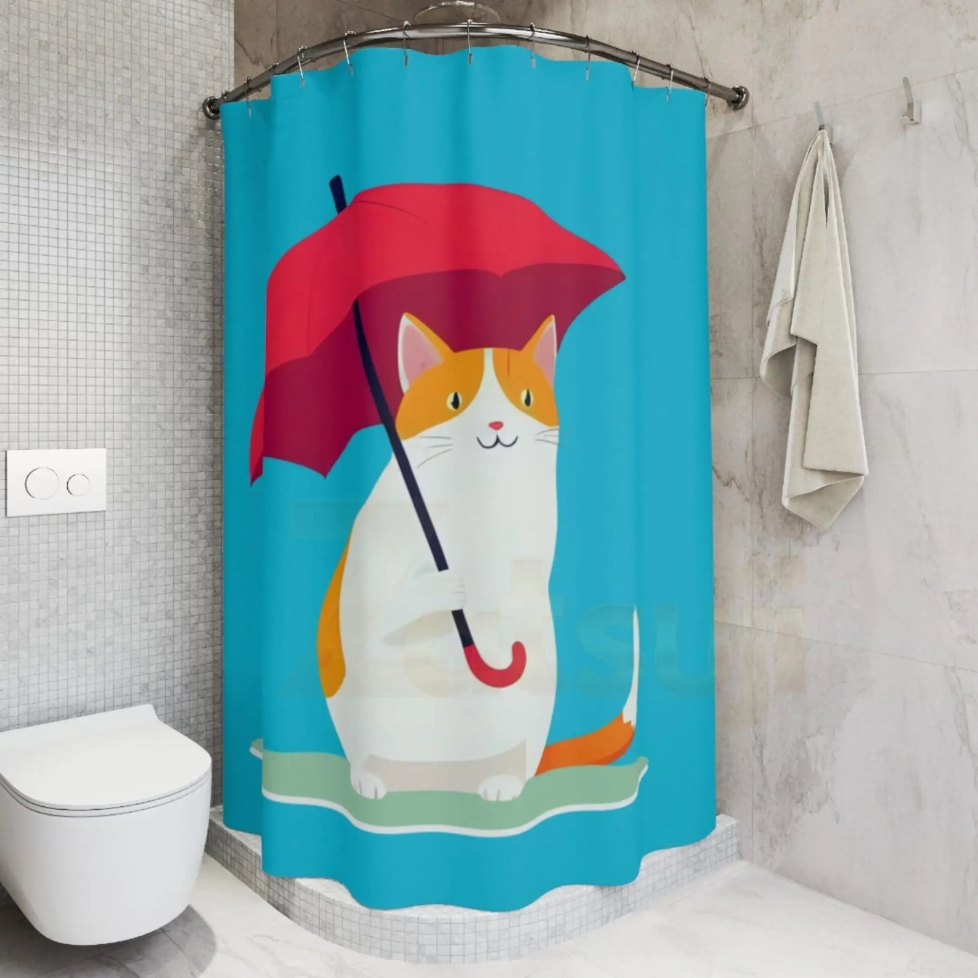 Umbrella Cat Shower Curtain. - 71’’ × 74’’ - Shower curtain