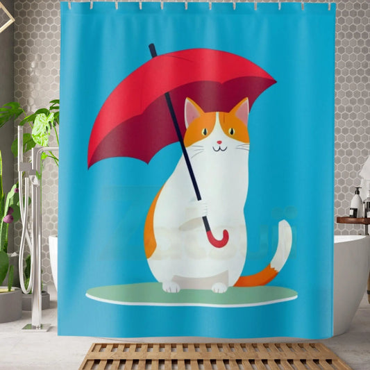 Umbrella Cat Shower Curtain. - 71’’ × 74’’ - Shower curtain