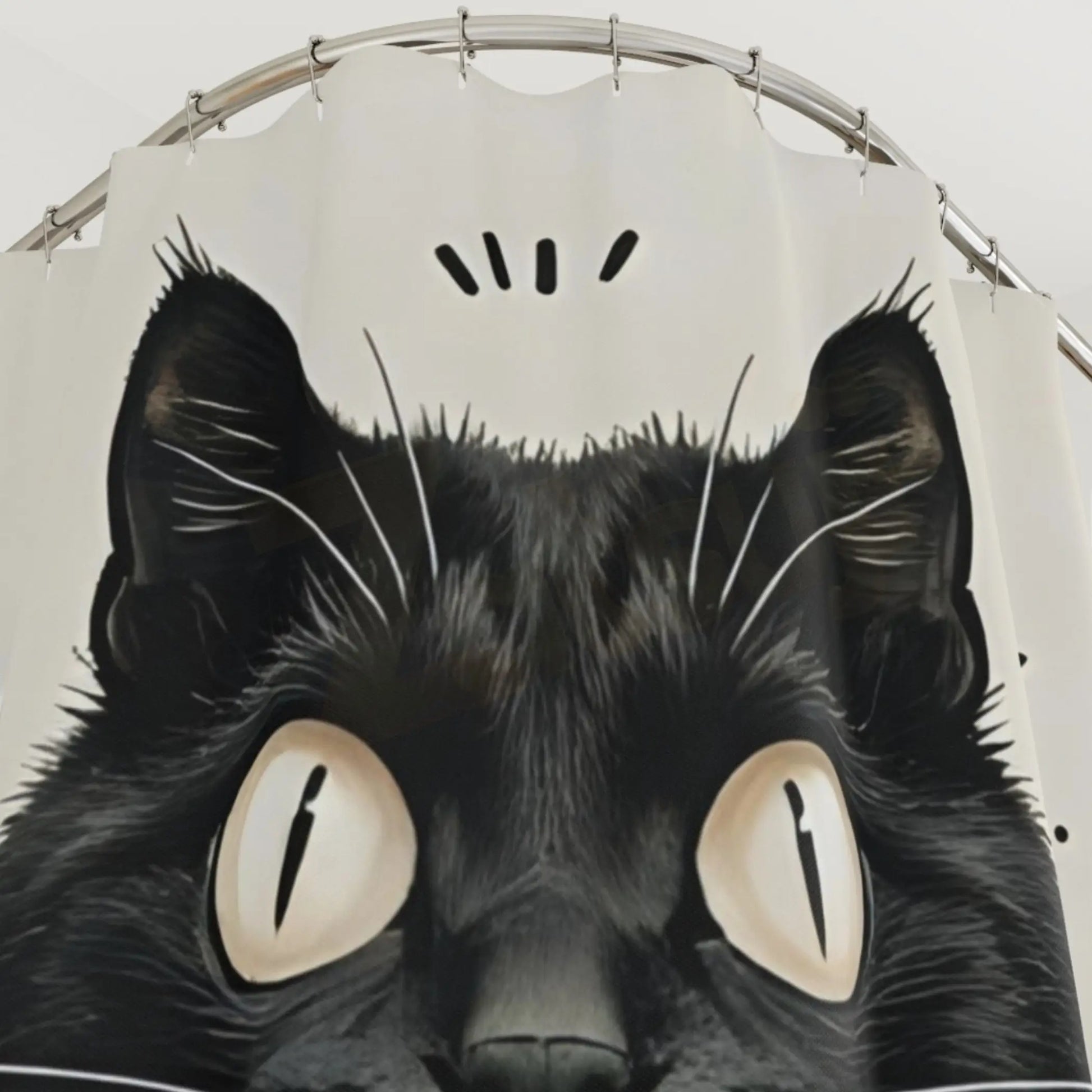 Whimsical Vintage Black Kitten Shower Curtain. - 71’’ × 74’’ - Shower curtain
