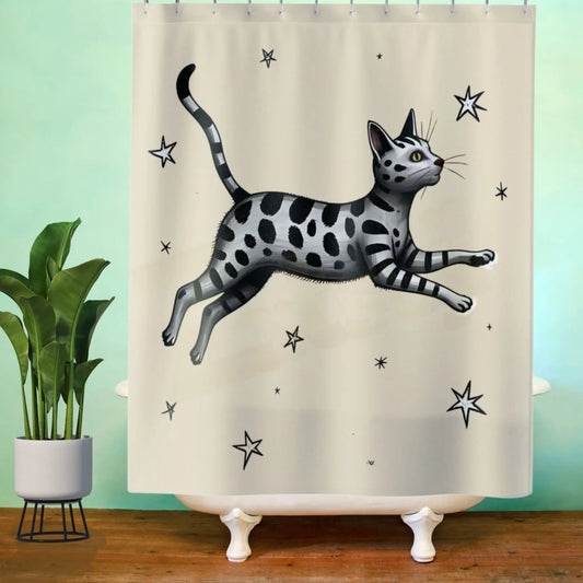 Whimsical Vintage Cat Shower Curtain. - 71’’ × 74’’ - Shower curtain