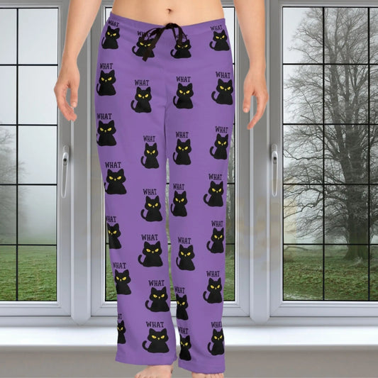 Women’s Black Cat Pajama Pants - XS / White stitching - Pajama pants